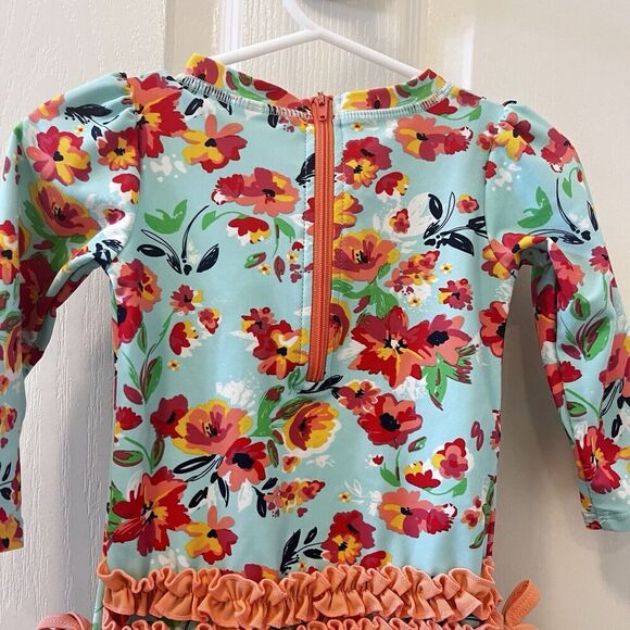 RuffleButts Painted Flowers One Piece Rash Guard Swimsuit Size 12-18 Months - Picture 11 of 16